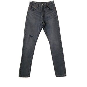 Levi’s Premium Jeans Women Size 23 Black Washed Distressed 501 Skinny